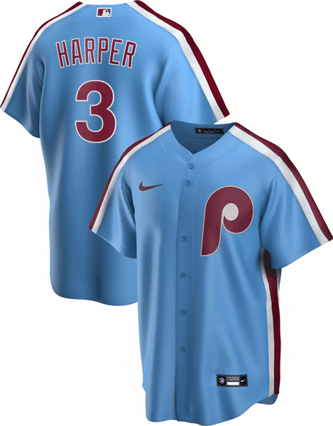 Men's Philadelphia Phillies #3 Bryce Harper Blue Stitched MLB Jersey