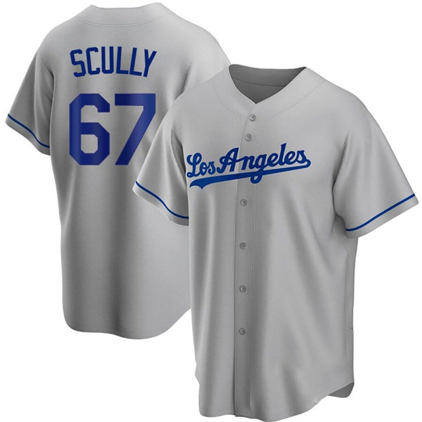 Men's Los Angeles Dodgers #67 Vin Scully Gray Cool Base Stitched Baseball Jersey