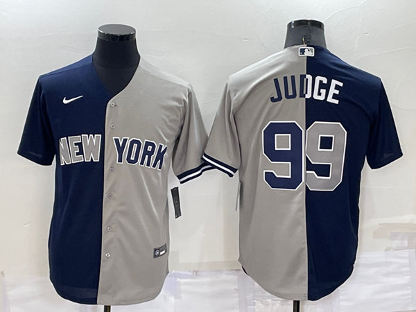 Men's New York Yankees #99 Aaron Judge Navy/Grey Split Cool Base Stitched Baseball Jersey
