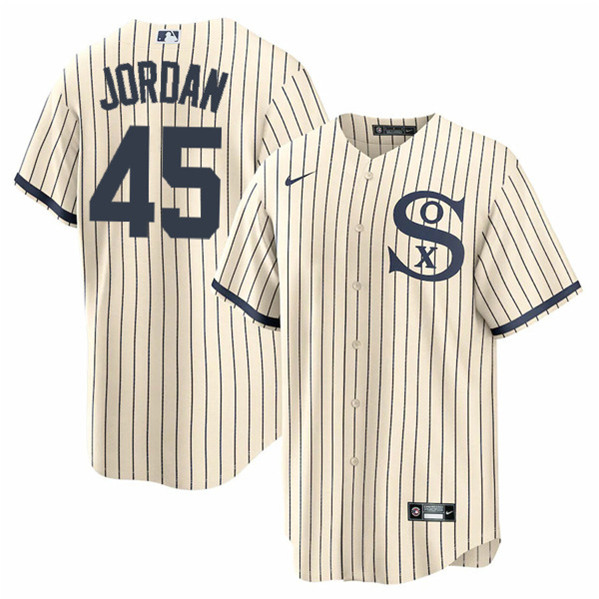 Men's Chicago White Sox #45 Michael Jordan 2021 Cream/Navy Name&Number Field of Dreams Cool Base Stitched Jersey