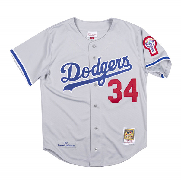 Men's Los Angeles Dodgers #34 Fernando Valenzuela Grey Stitched Baseball Jersey