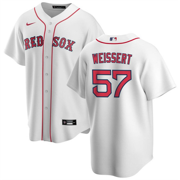 Men's Boston Red Sox #57 Greg Weissert White Cool Base Stitched Baseball Jersey