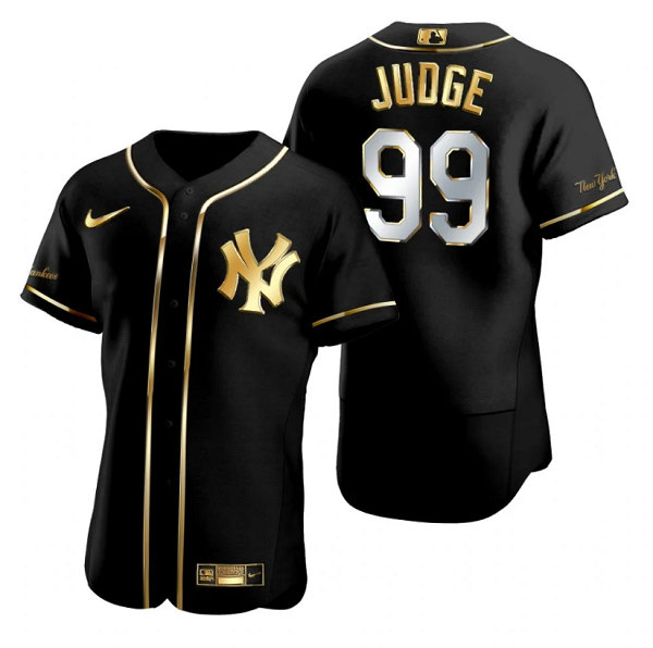 Men's New York Yankees #99 Aaron Judge Black/Gold Flex Base Stitched Baseball Jersey