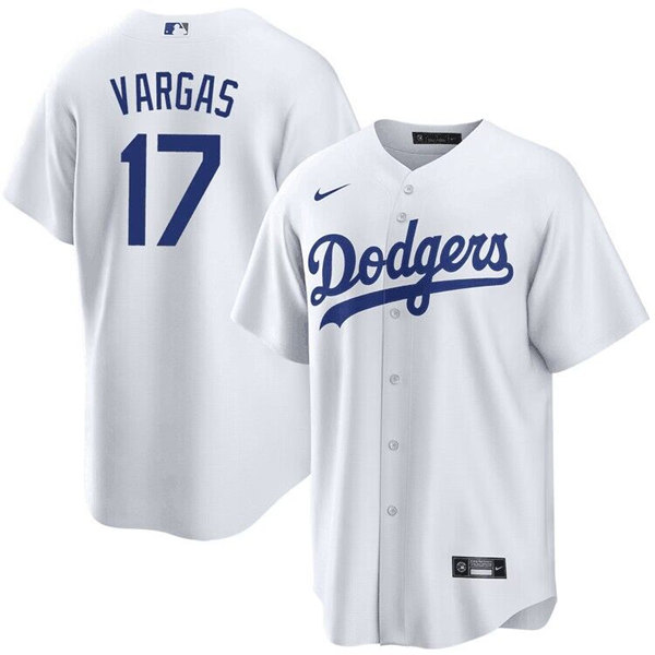 Men's Los Angeles Dodgers #17 Miguel Vargas White Cool Base Stitched Baseball Jersey
