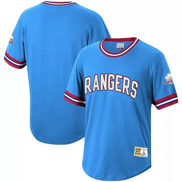 Men's Texas Rangers Light Blue Mitchell & Ness Stitched Baseball T-Shirt