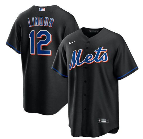 Men's New York Mets #12 Francisco Lindor 2022 Black Cool Base Stitched Baseball Jersey