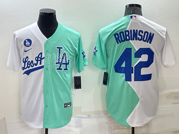 Men's Los Angeles Dodgers #42 Jackie Robinson White/Green 2022 All-Star Cool Base Stitched Baseball Jersey