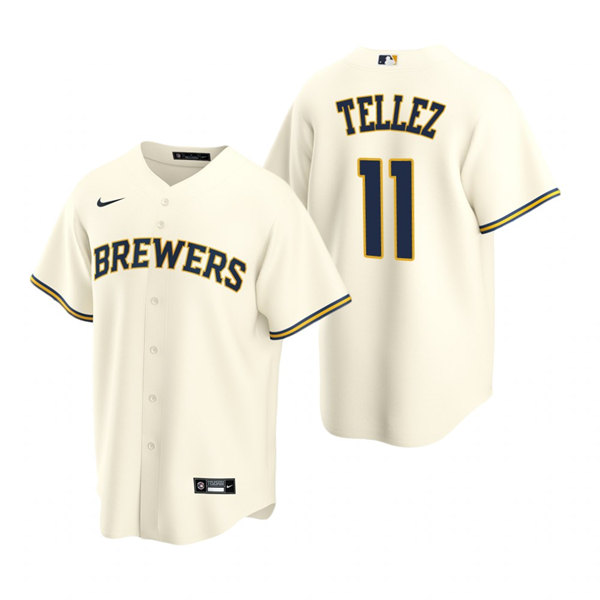 Men's Milwaukee Brewers #11 Rowdy Tellez Cream Cool Base Stitched Jersey