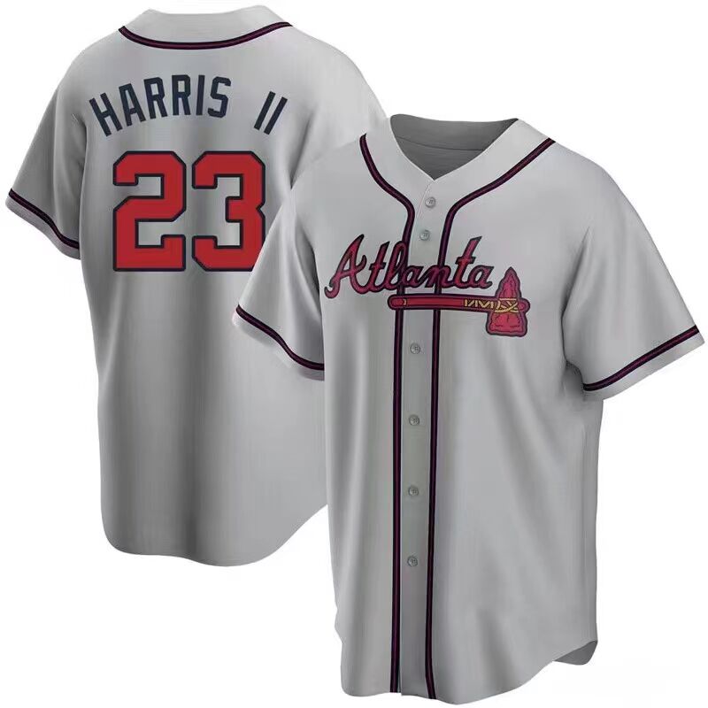Men's Atlanta Braves #23 Michael Harris II Gray Cool Base Stitched Baseball Jersey