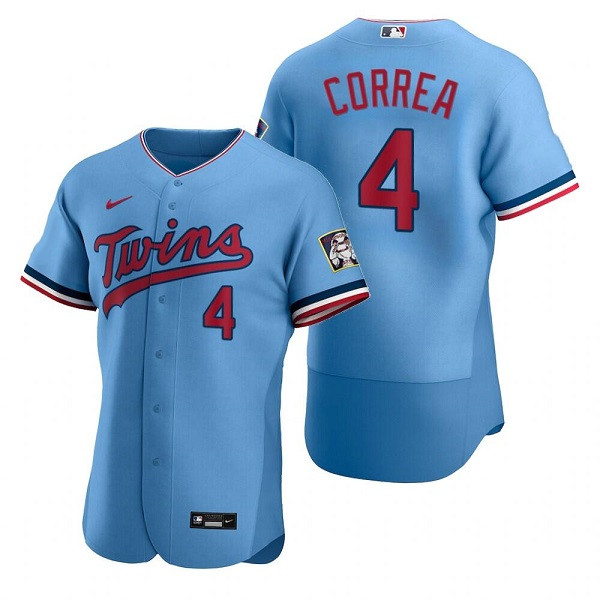 Men's Minnesota Twins #4 Carlos Correa Blue Flex Base Stitched Jersey