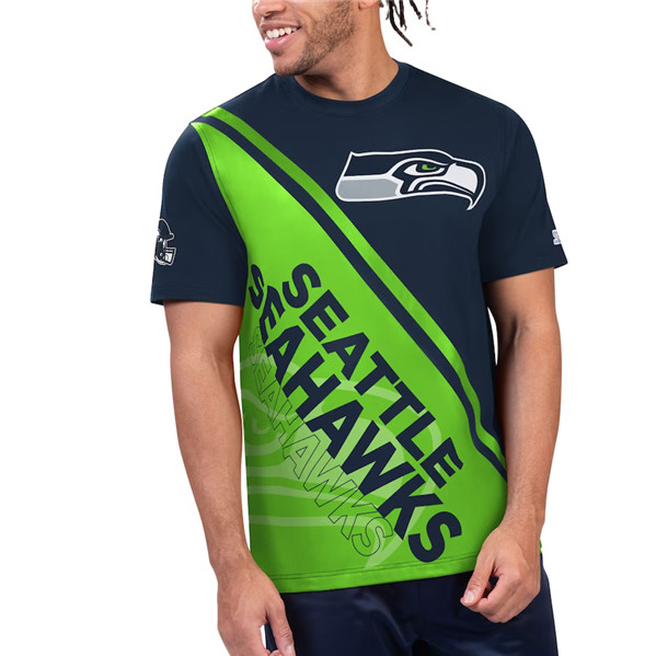 Men's Seattle Seahawks Navy/Green Starter Finish Line T-Shirt