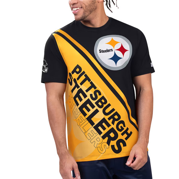 Men's Pittsburgh Steelers Black/Yellow Starter Finish Line T-Shirt
