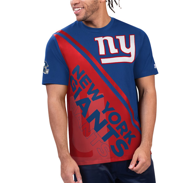Men's New York Giants Blue/Red Starter Finish Line T-Shirt