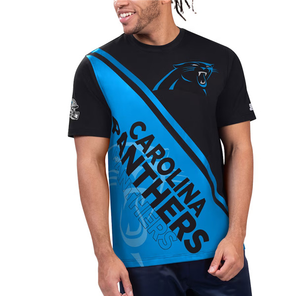 Men's Carolina Panthers Black/Blue Starter Finish Line T-Shirt