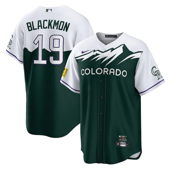 Men's Colorado Rockies #19 Charlie Blackmon Green 2022 City Connect Stitched Baseball Jersey