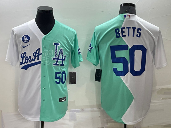 Men's Los Angeles Dodgers #50 Mookie Betts White/Green 2022 All-Star Cool Base Stitched Baseball Jersey