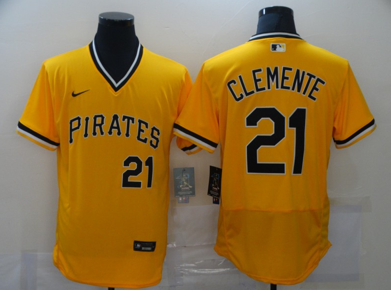 Men's Pittsburgh Pirates #21 Roberto Clemente Yellow Flex Base Stitched MLB Jersey