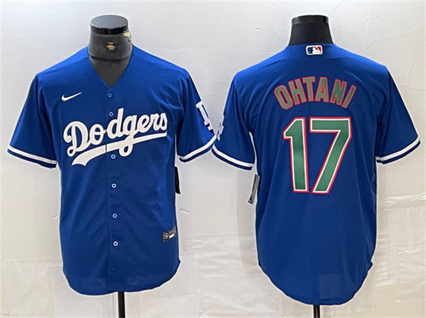 Men's Los Angeles Dodgers #17 Shohei Ohtani Blue/Green Cool Base Stitched Baseball Jersey