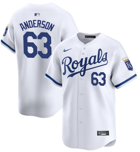 Men's Kansas City Royals #63 Nick Anderson White 2024 Home Limited Cool Base Stitched Baseball Jersey