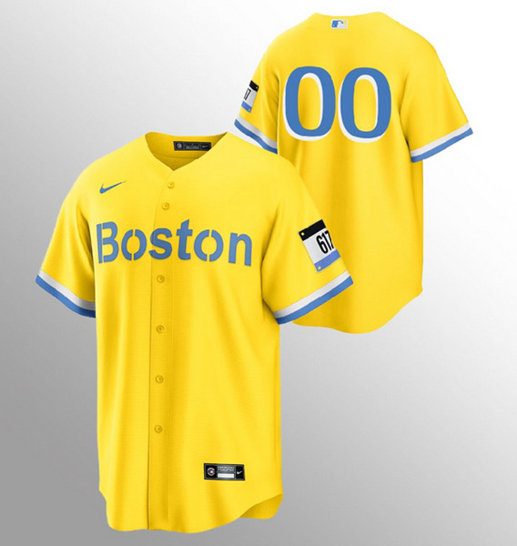 Men's Boston Red Sox Customized Gold Light Blue 2021 City Connect Stitched MLB Jersey