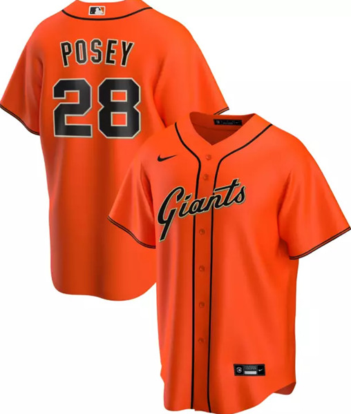 Men's San Franciscoc Giants #28 Buster Posey Orange Cool Base Stitched Jersey