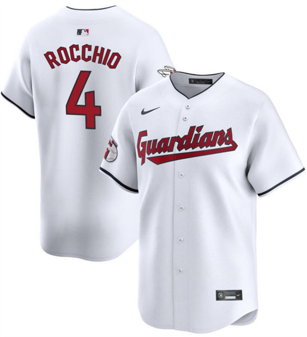 Men's Cleveland Guardians #4 Brayan Rocchio White Cool Base Stitched Baseball Jersey