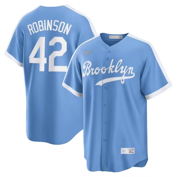 Men's Los Angeles Dodgers #42 Jackie Robinson Light Blue Cool Base Stitched Baseball Jersey