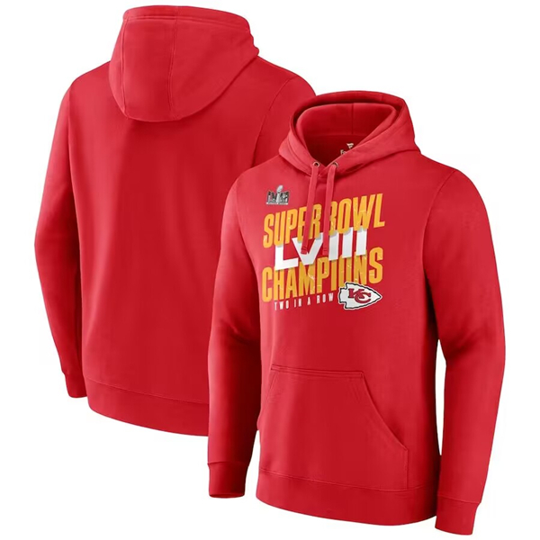 Men's Kansas City Chiefs Red Super Bowl LVIII Champions Iconic Victory Pullover Hoodie