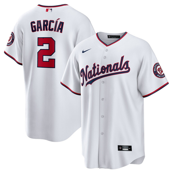 Men's Washington Nationals #2 Luis Garcia White Cool Base Stitched Baseball Jersey