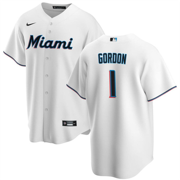 Men's Miami Marlins #1 Nick Gordon White Cool Base Stitched Baseball Jersey