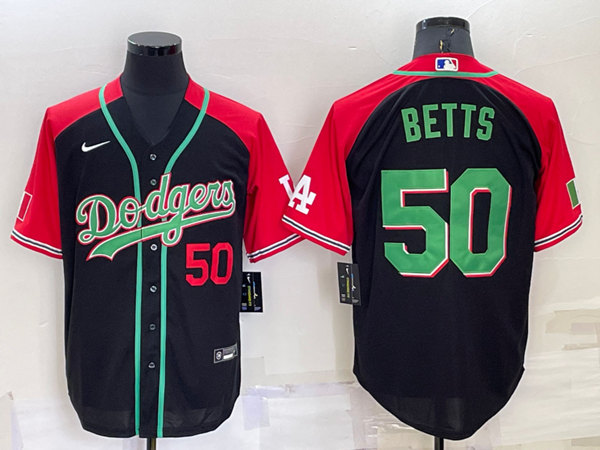 Men's Los Angeles Dodgers #50 Mookie Betts Red/Black Cool Base Stitched Baseball Jersey