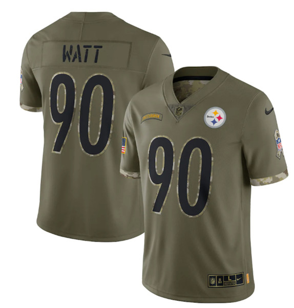 Men's Pittsburgh Steelers #90 T. J. Watt 2022 Olive Salute To Service ...