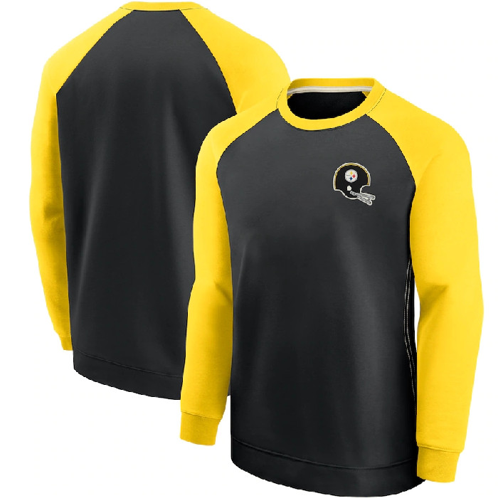 Men's Pittsburgh Steelers Black/Yellow Historic Raglan Crew Performance Sweater