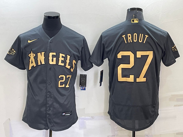 Men's Los Angeles Angels #27 Mike Trout Charcoal 2022 All-star Flex Base Stitched Jersey