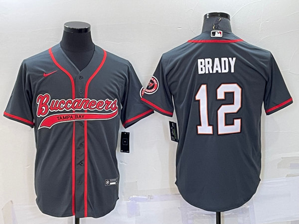 Men's Tampa Bay Buccaneers #12 Tom Brady Gray Cool Base Stitched Baseball Jersey