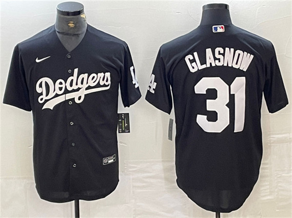Men's Los Angeles Dodgers #31 Tyler Glasnow Black Cool Base Stitched Baseball Jersey