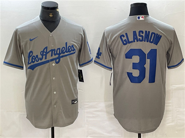 Men's Los Angeles Dodgers #31 Tyler Glasnow Gray Cool Base Stitched Baseball Jersey