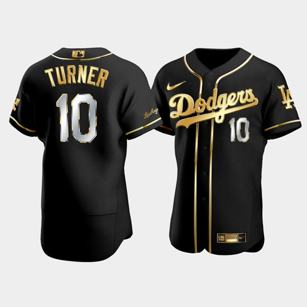 Men's Los Angeles Dodgers #10 Justin Turner Black/Gold Flex Base Stitched Jersey