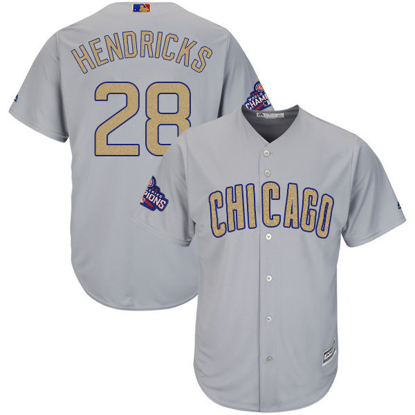 Men's Chicago Cubs #28 Kyle Hendricks World Series Champions Gold Program Cool Base Stitched MLB Jersey