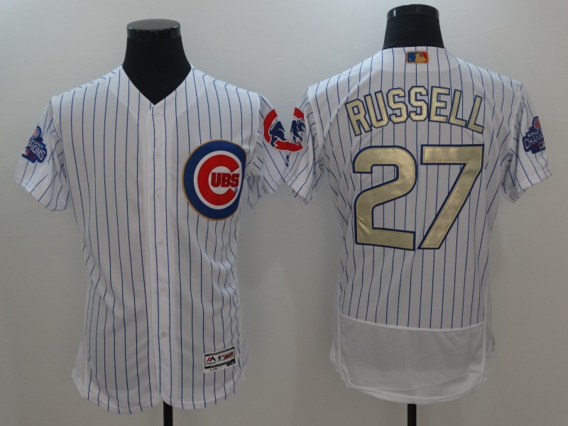 Men's Chicago Cubs #27 Addison Russell Majestic White 2017 Gold Program FlexBase Player Stitched MLB Jersey