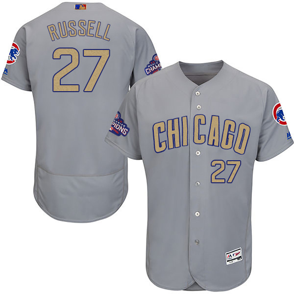Men's Chicago Cubs #27 Addison Russell World Series Champions Gold Program Flexbase Stitched MLB Jersey