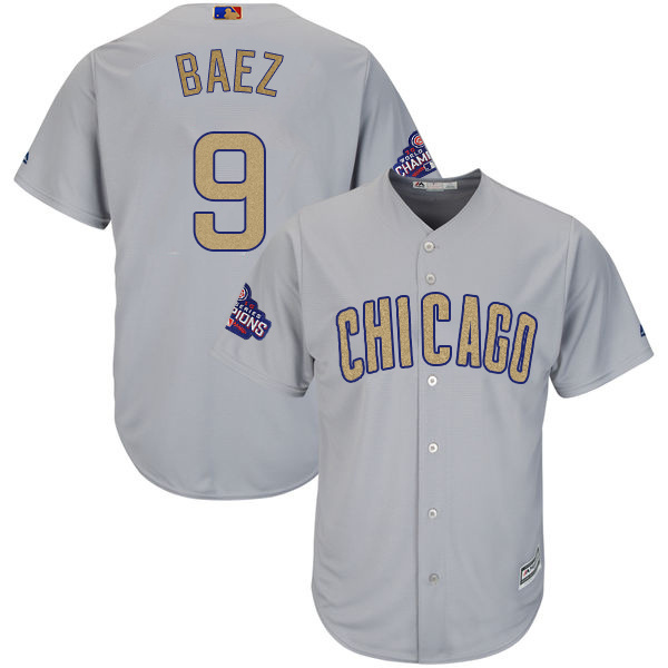 Men's Chicago Cubs #9 Javier Baez World Series Champions Gold Program Cool Base Stitched MLB Jersey
