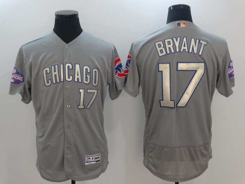 Men's Chicago Cubs #17 Kris Bryant World Series Champions Gold Program Flexbase Stitched MLB Jersey