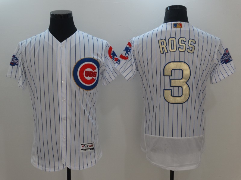 Men's Chicago Cubs #3 David Ross White 2017 Gold Program Flexbase Stitched MLB Jersey