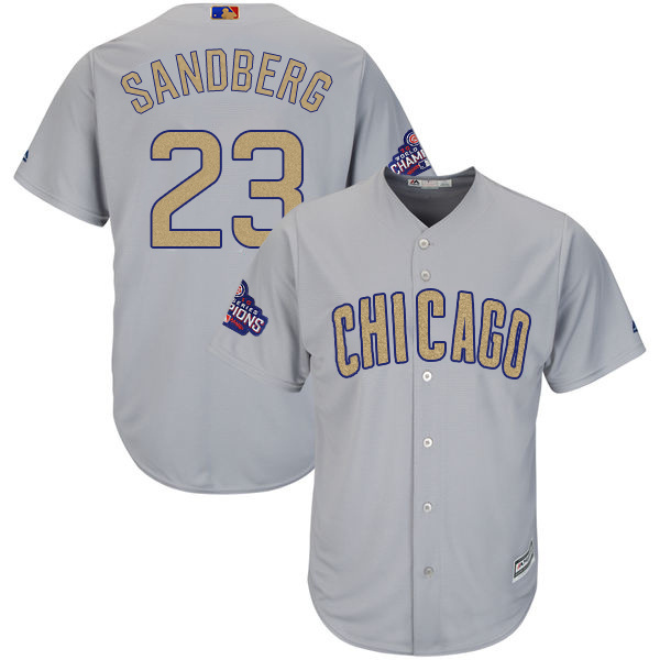 Men's Chicago Cubs #23 Ryne Sandberg World Series Champions Gold Program Cool Base Stitched MLB Jersey