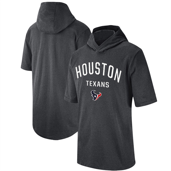 Men's Houston Texans Heathered Charcoal Sideline Training Hooded Performance T-Shirt