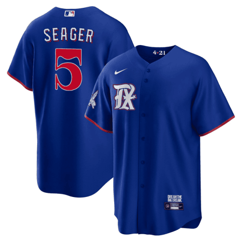 Men's Texas Rangers #5 Corey Seager Royal 2023 City Connect Cool Base Stitched Baseball Jersey