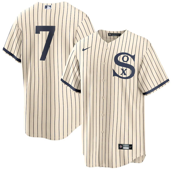 Men's Chicago White Sox #7 Tim Anderson 2021 Cream/Navy Field of Dreams Cool Base Stitched Jersey