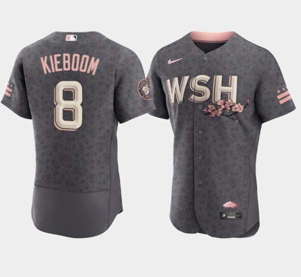 Men's Washington Nationals #8 Carter Kieboom 2022 Gray City Connect Cherry Blossom Flex Base Stitched Jersey