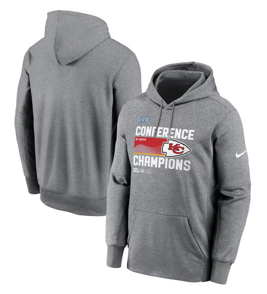 Men's Kansas City Chiefs Heather Gray 2022 AFC Champions Locker Room Trophy Collection Pullover Hoodie